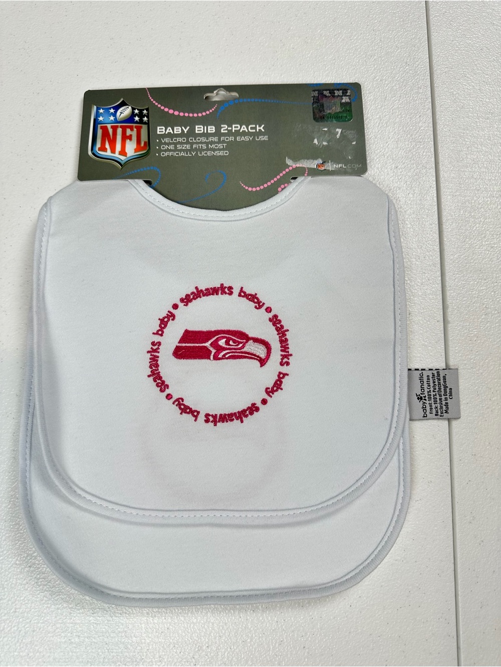 NFL White Baby Bib 2-Pack with Pink Seahawks Logo